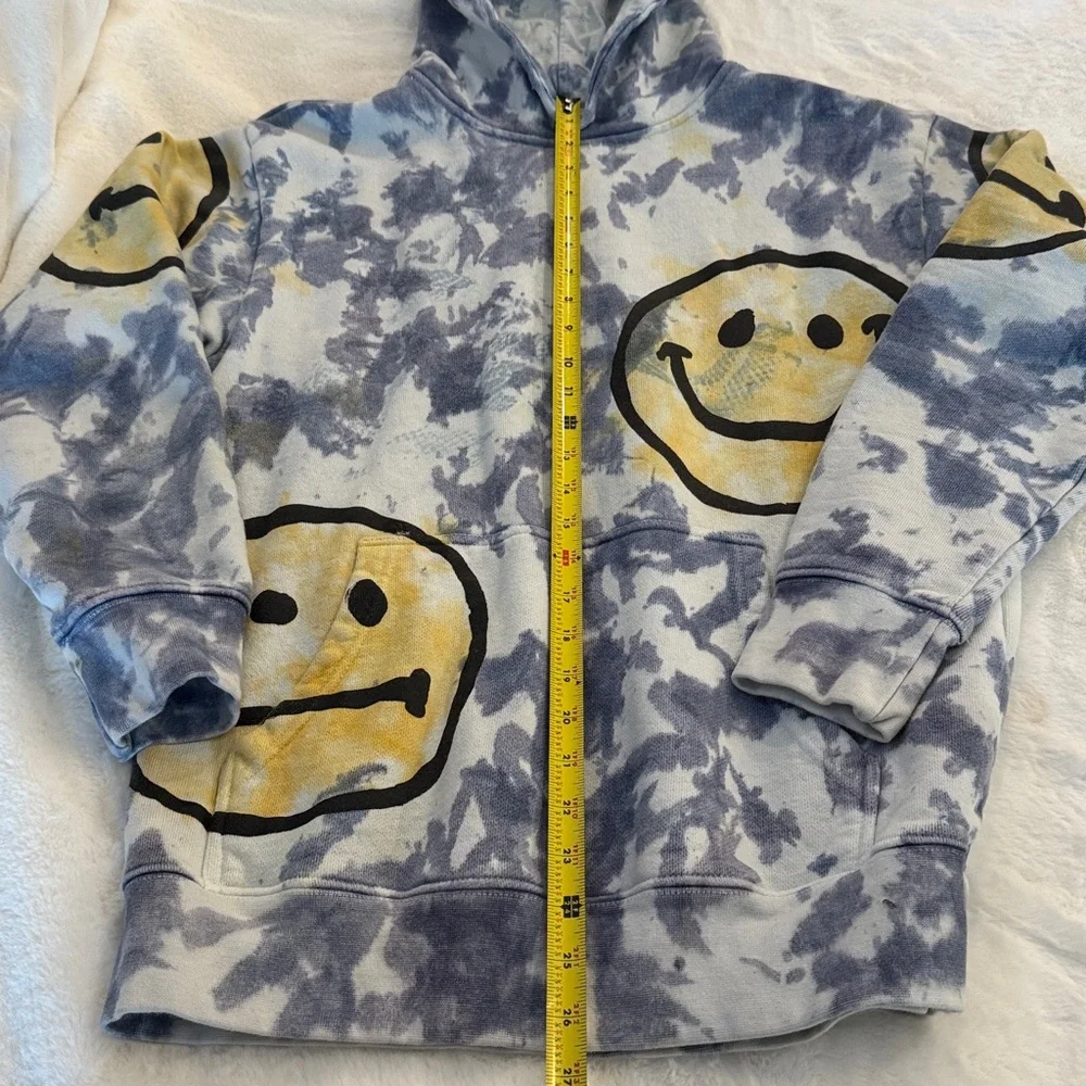 MARKET Smiley Sun Dye Blue white yellow Hoodie- size M - Picture 10 of 13